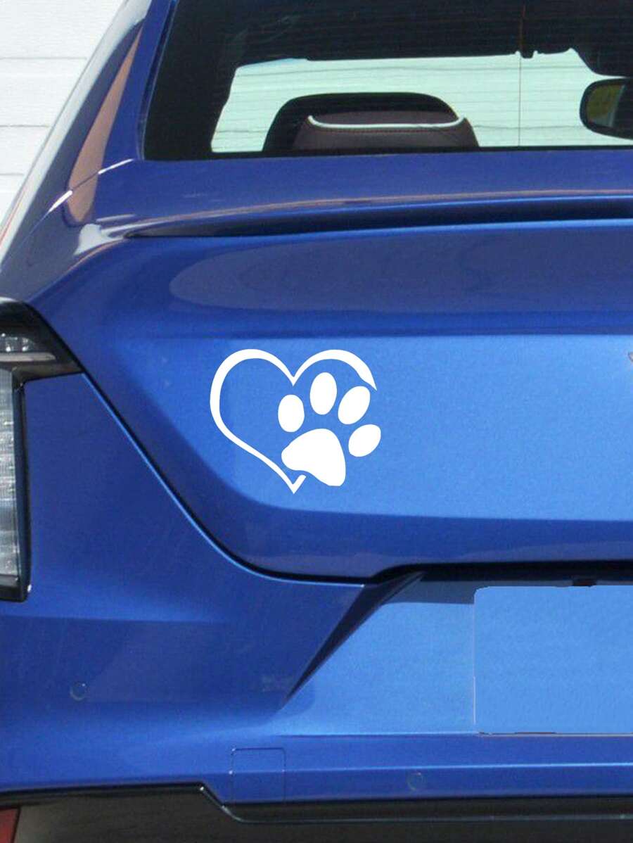 1张心形爪印汽车贴纸，适合作为送给男友或家人的装饰礼物 - 白色 - 查看 1