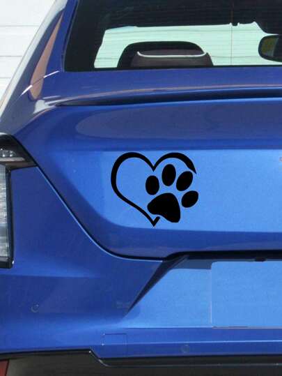 1pc Heart Paw Print Car Sticker, Cute Vinyl Decal, Suitable For Rear Window Or Bumper, Self-Adhesive, Glossy, Black Outline Design, Great For Farm Vehicles Or Car Decoration, Vehicle Sticker, Applicable To Cars, Computers, Bicycles, Suitable For Decorating Rearview Mirrors, Car Decor Accessories, Women's Car Accessories