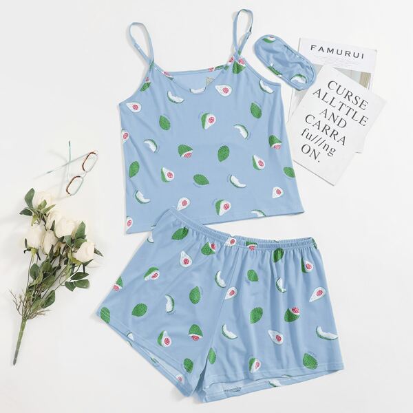 

Plus Avocado Print Pajama Set With Eye Mask, Baby blue