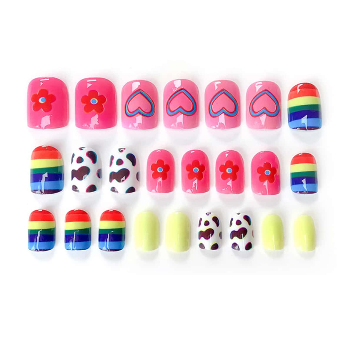 

24pcs Graphic Fake Nail, Hot pink