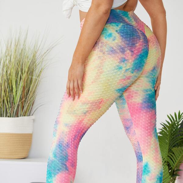 

Plus Tie Dye Honeycomb Knit Sports Leggings, Multicolor