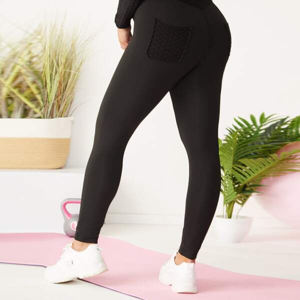 

Plus Solid Dual Pocket Sports Leggings, Black