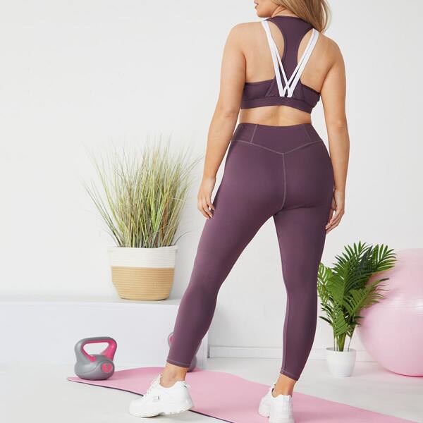 

Plus Contrast Tape Racer Back Sports Set, Mauve purple