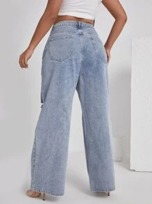 SHEIN EZwear Jeans desgarro de pierna ancha de talle alto