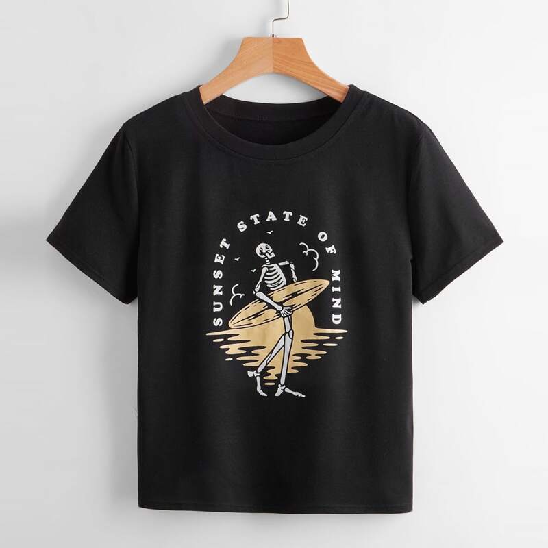 

Letter Skull Graphic Tee, Black