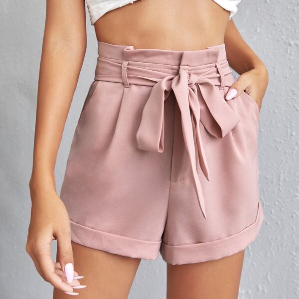 

Solid Self Tie Shorts, Dusty pink