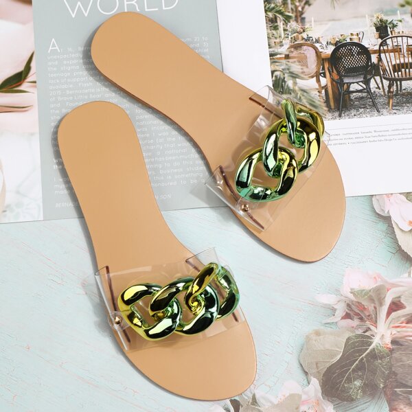 

Clear Chain Decor Slide Sandals