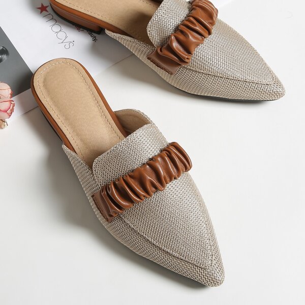 

Ruched Detail Loafer Mules, Khaki