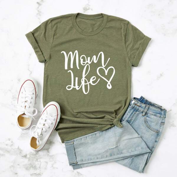 

Plus Letter And Heart Print Tee, Olive green