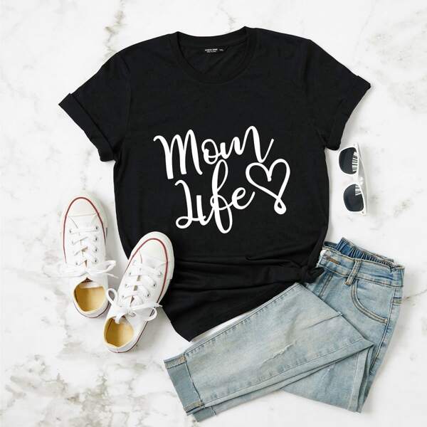 

Plus Letter And Heart Print Tee, Black