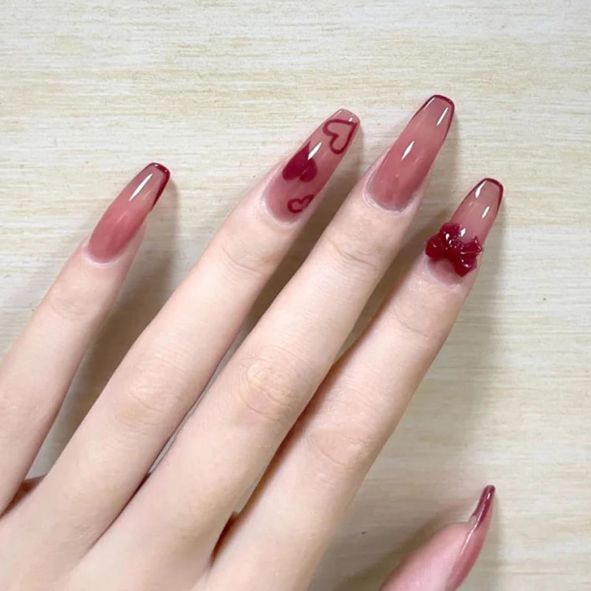 

24pcs Bow Fake Nail, Red