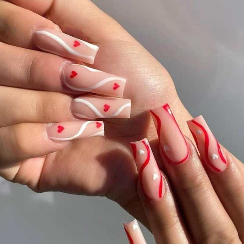 

24pcs Graphic Fake Nail, Pink