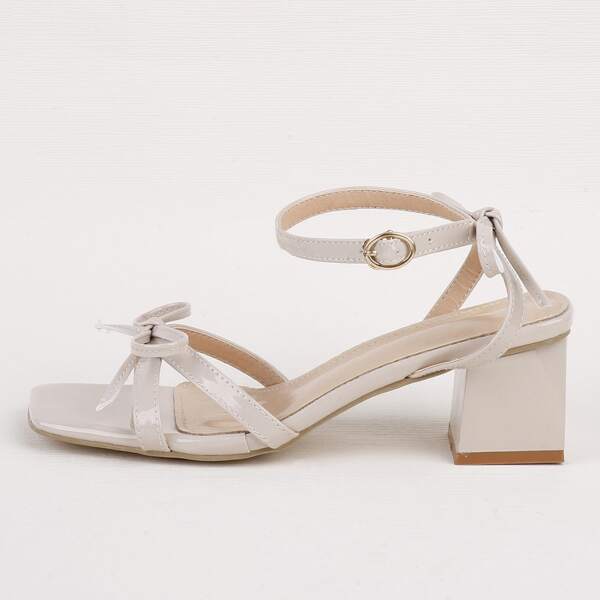 

Bow Decor Ankle Strap Chunky Sandals, Apricot