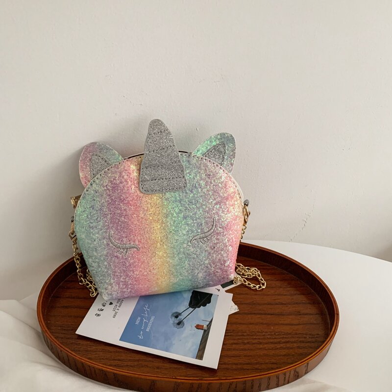 Glitter Unicorn Design Crossbody Bag, Purple