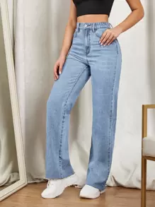 SHEIN EZwear Zipper Fly Straight Leg Jeans