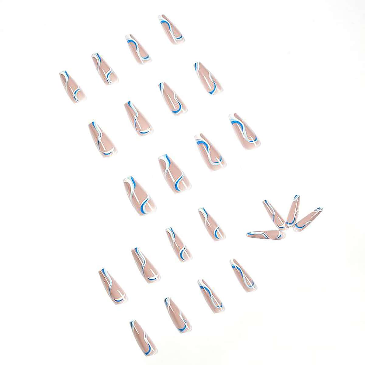

24pcs Graphic Fake Nail, Blue