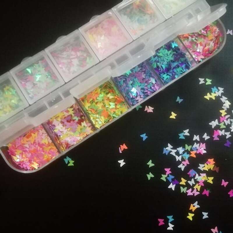 

1box Butterfly Shaped Nail Art Decoration Sequin, Multicolor