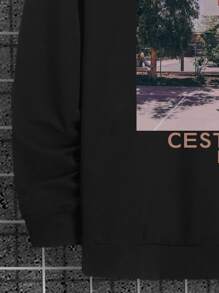Manfinity Men Letter Graphic Sweatshirt - Black - View 6