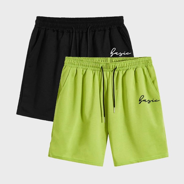 

Men 2pcs Letter Graphic Track Shorts, Multicolor