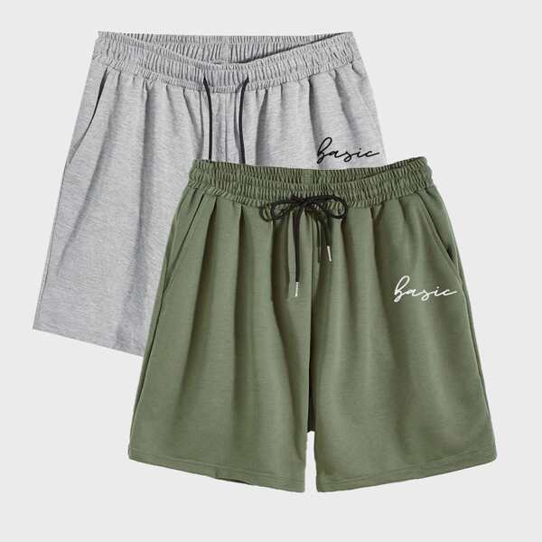 

Men 2pcs Letter Graphic Track Shorts, Multicolor