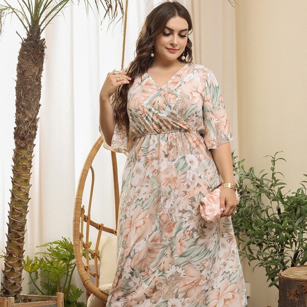 

Plus Allover Floral A-line Dress, Multicolor