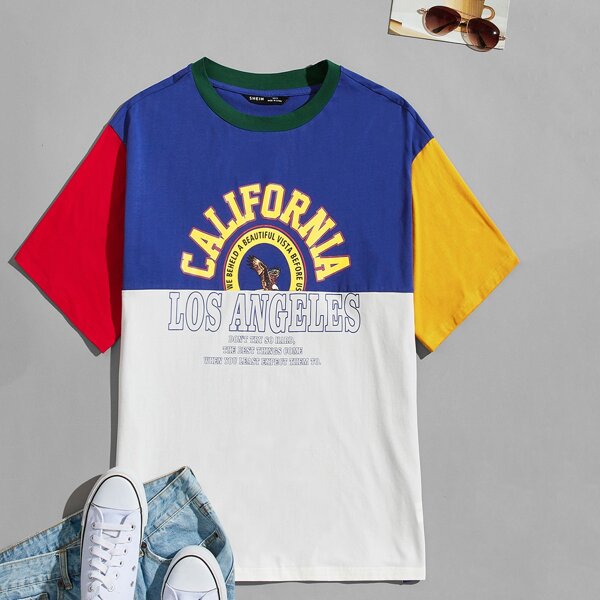 

Men Slogan Graphic Colorblock Top, Multicolor