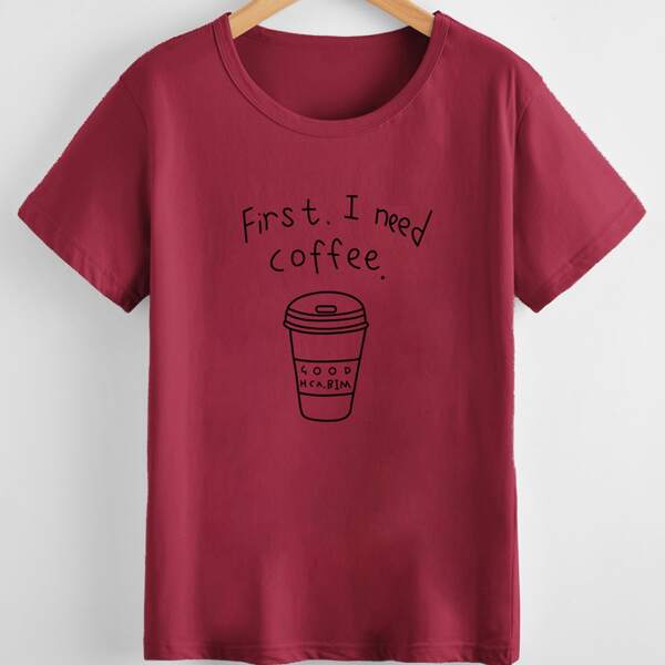 

Plus Slogan And Graphic Print Tee, Burgundy