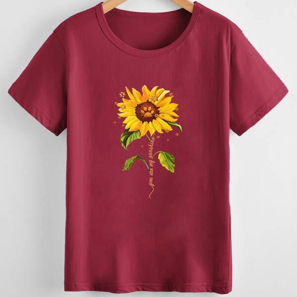 

Plus Sunflower And Slogan Graphic Tee, Burgundy