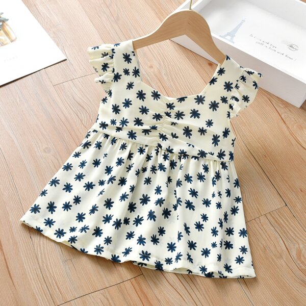 

Toddler Girls Floral Print Sweetheart Neck Blouse, Apricot