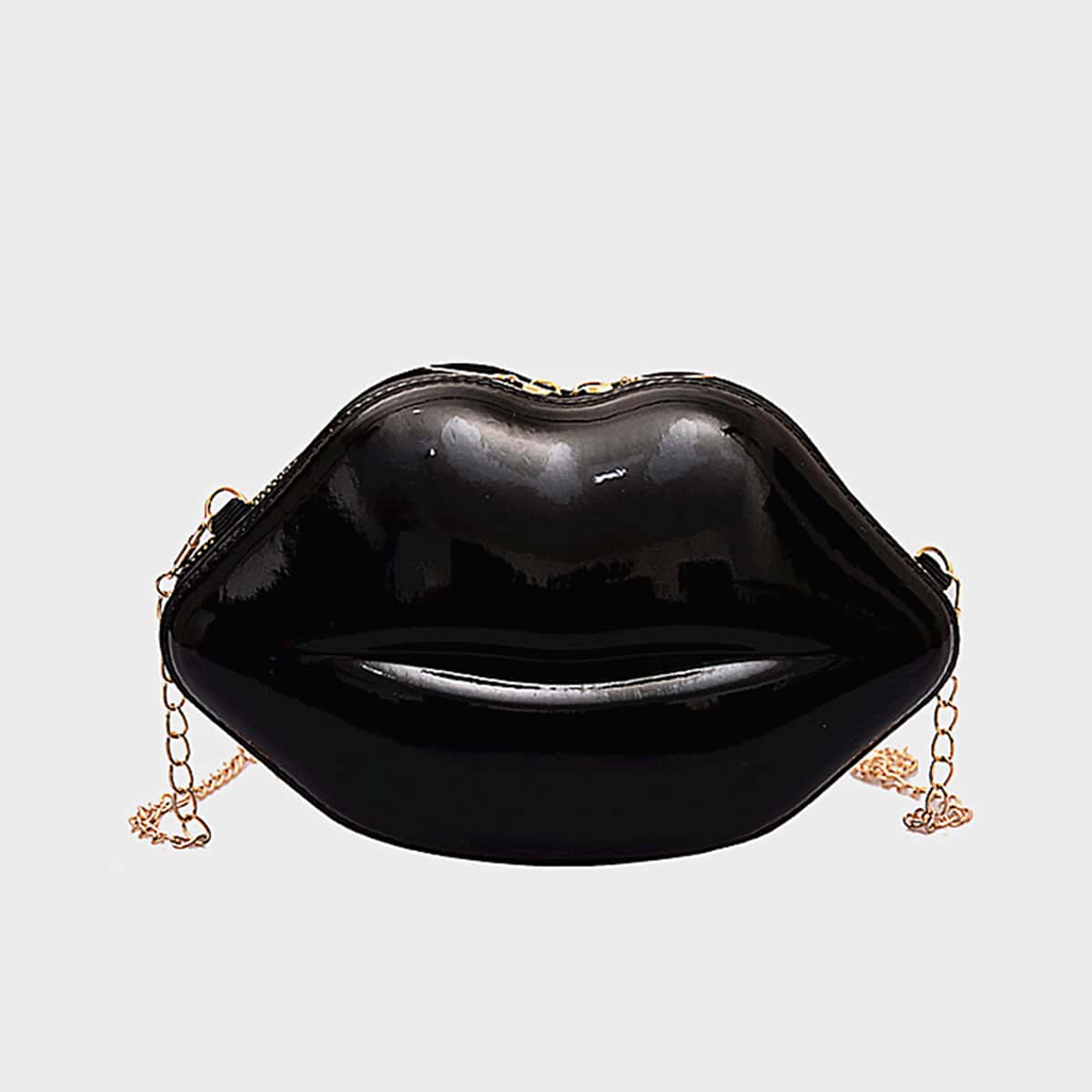 

Lip Shaped Chain Crossbody Bag, Black