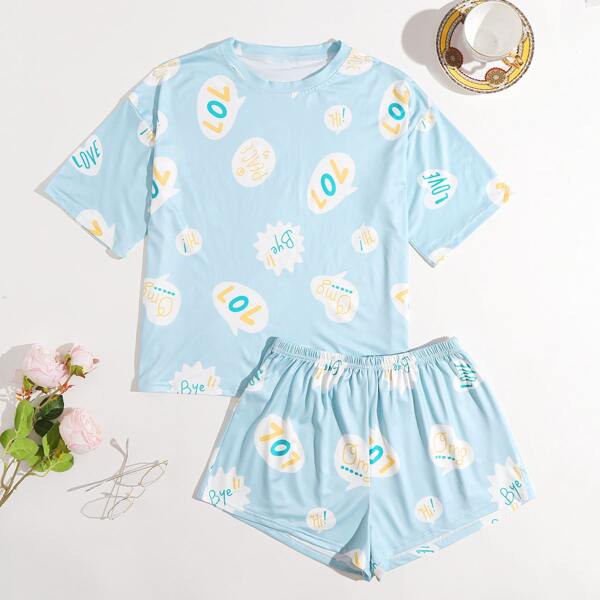 

Letter Graphic Pajama Set, Baby blue