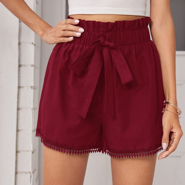 

Paper Bag Waist Tie Front Shorts, Burgundy