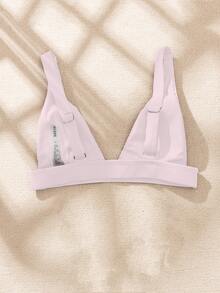 Ribbed V Neck Bikini Top, For Summer Beach Vacation - Pink - View 2