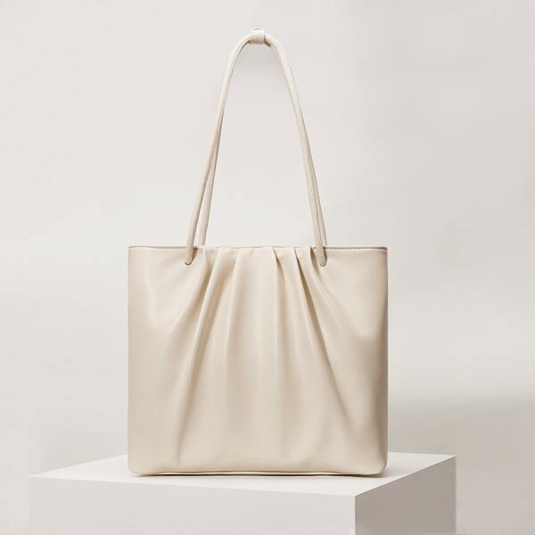 

RUCHED DESIGN TOTE BAG, Beige