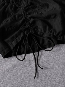 SHEIN Unity Frilled Off Shoulder Ruched Drawstring Top - Black - View 3