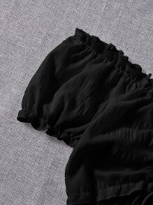 SHEIN Unity Frilled Off Shoulder Ruched Drawstring Top - Black - View 4