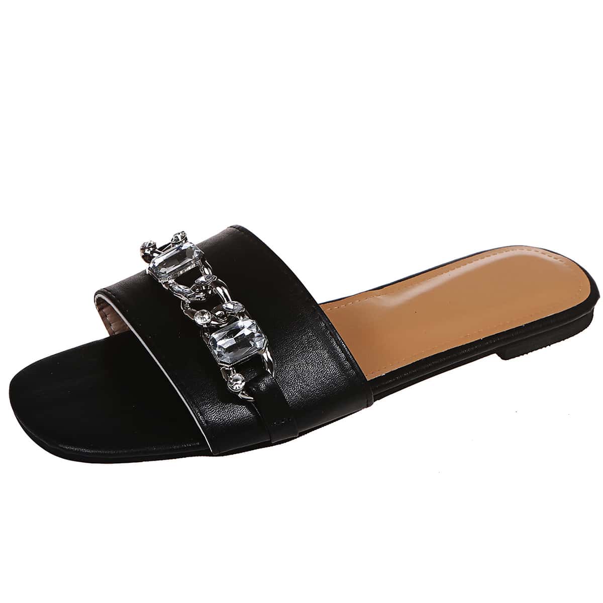 

Chain Decor Flat Sandals, Black