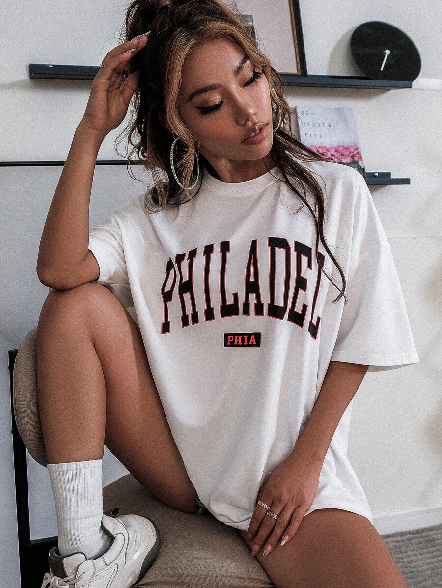 SHEIN Unity Áo thun Lá thư Giải trí - trắng - Xem 1