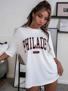 SHEIN Unity Áo thun Lá thư Giải trí - trắng - Xem 4