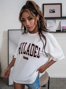 SHEIN Unity Áo thun Lá thư Giải trí - trắng - Xem 6