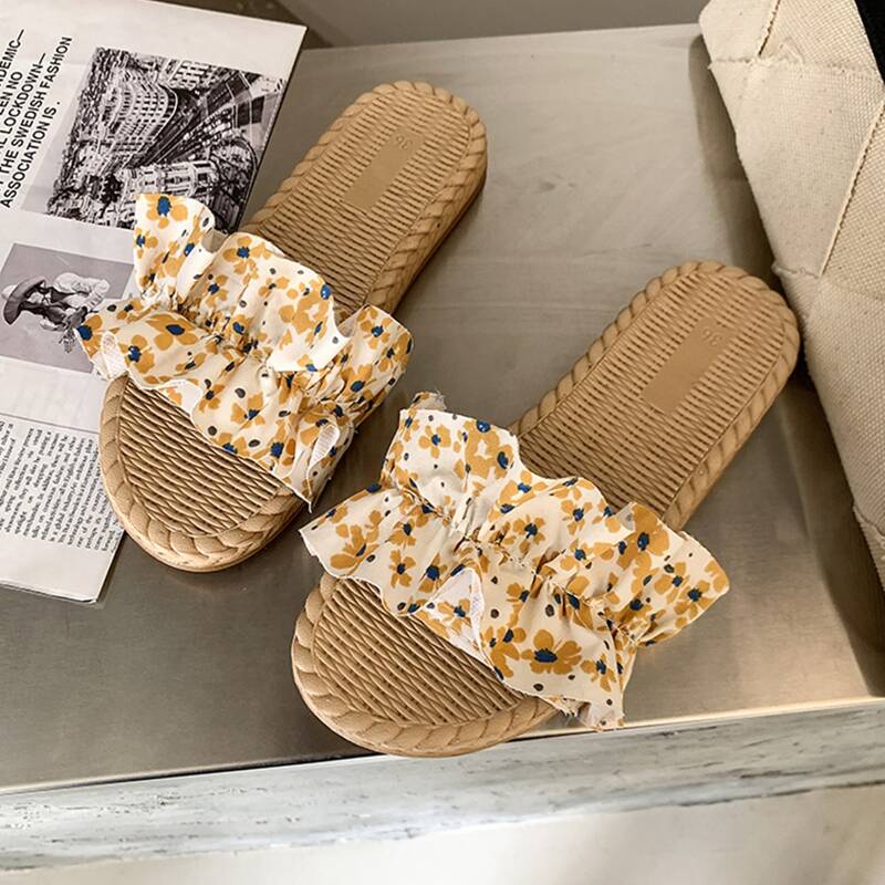 

Ruched Slide Sandals, Yellow