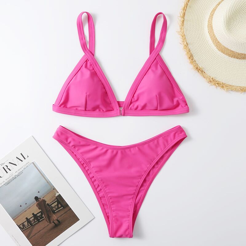 

Triangle High Leg Bikini Swimsuit, Hot pink