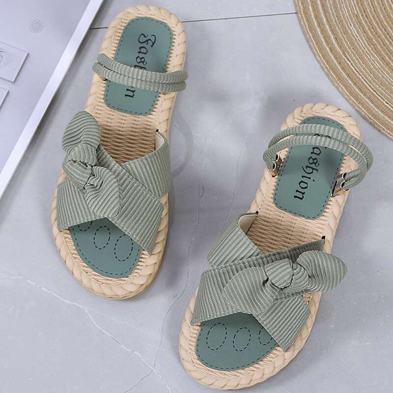 

Bow Decor Flat Sandals, Green