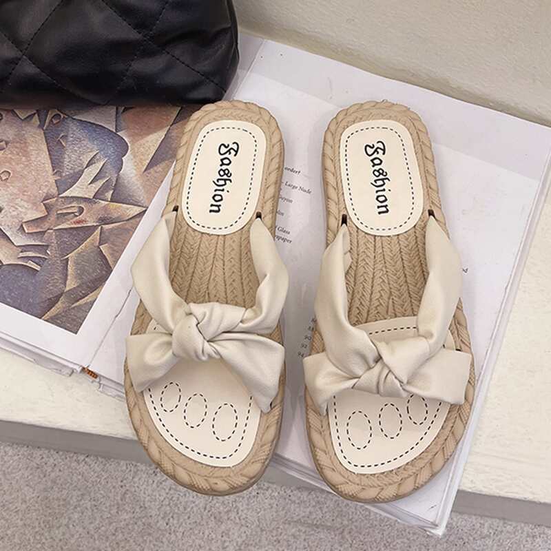 

Knot Decor Slide Sandals, Beige