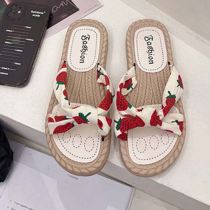 

Knot Decor Slide Sandals, Red