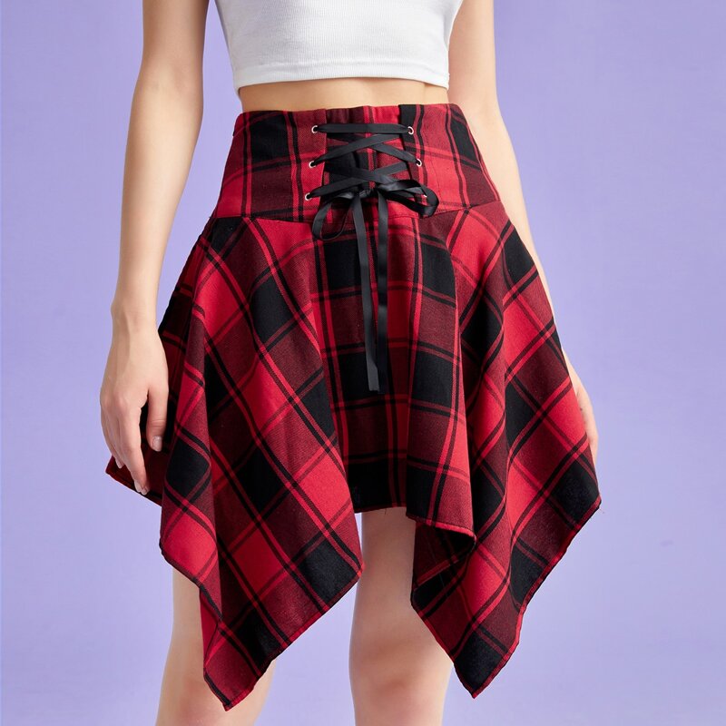 

Plaid Lace Up Skirt, Multicolor
