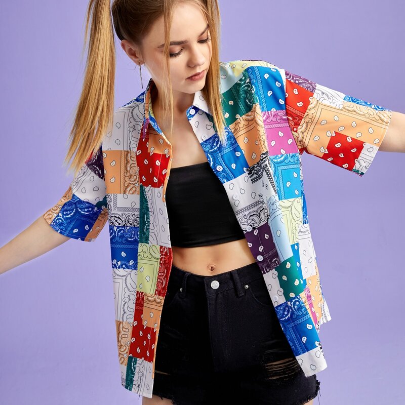 

Paisley Colorblock Button Front Blouse, Multicolor
