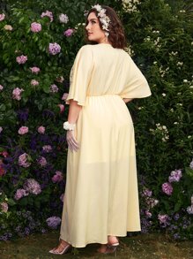 Đầm Plus Size Nghề thêu Hoa Lãng mạn - Màu vàng - Xem 2