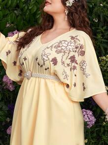 Đầm Plus Size Nghề thêu Hoa Lãng mạn - Màu vàng - Xem 4