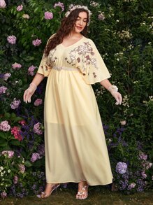 Đầm Plus Size Nghề thêu Hoa Lãng mạn - Màu vàng - Xem 5